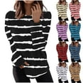 thumbnail image 1 of YOIAVAIOY Women Striped Sweatshirts Lightweight Crewneck Sweatshirt Side Slit Pullover Tops Pink S, 1 of 6