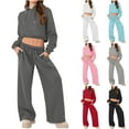 thumbnail image 1 of YOIAVAIOY Women Sweat Suit Crop Hoodie and Drawstring Wide Leg Sweatpants Set Casual Solid Track Suit Travel Airport Matching Outfits Pink M, 1 of 10