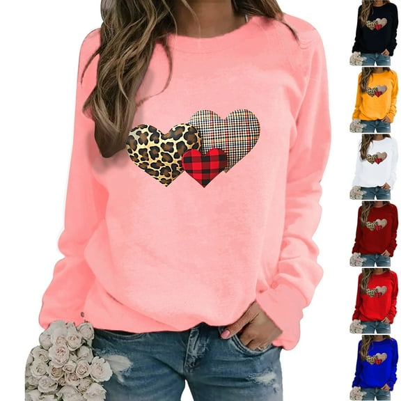 YOIAVAIOY Women Valentine's day Sweatshirts Couple Print Long Sleeve Crew Neck Casual Sweatshirt Winter Warm Pullover Tops Yellow M