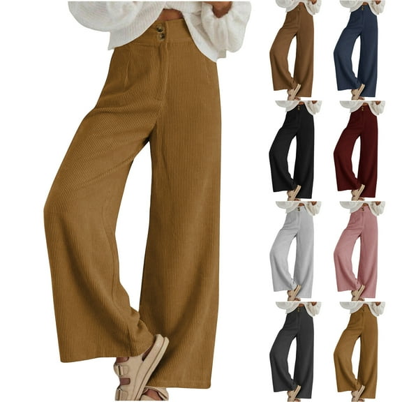 YOIAVAIOY Women Wide Leg Corduroy Pants Casual High Waisted Lounge Stretchy Loose Fit Pants with Pockets Dark Gray XXL