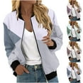 thumbnail image 1 of YOIAVAIOY Women's Bomber Jacket Lightweight Zip Up Jacket Color Block Casual Varsity Jacket Trendy Casual Outerwear Windbreaker with Pockets Beige XL, 1 of 6
