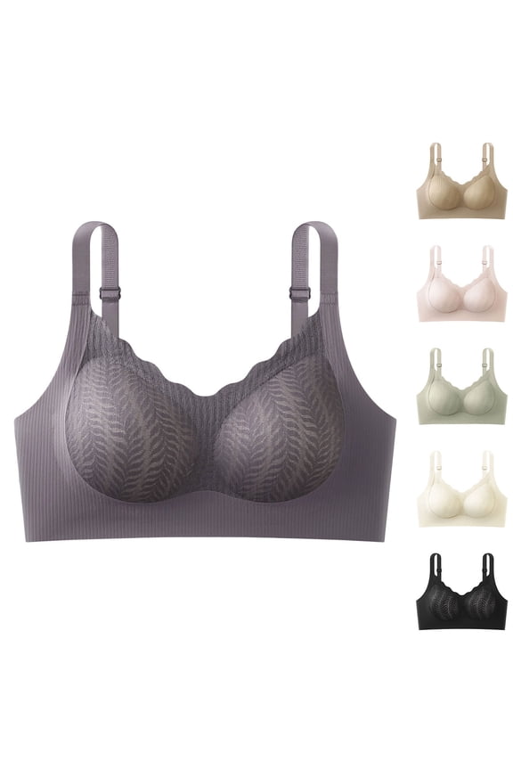 Women's Breathable Satin Bra Wireless Lift Support Everyday Comfort Bra Purple L