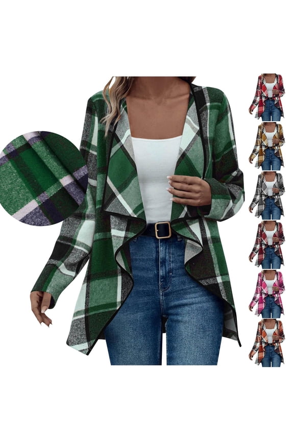 Women's Cardigans Long Sleeve Open Front Sweaters Checked Shacket Fashion Fall Jacket Hot Pink XXL