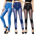 thumbnail image 1 of YOIAVAIOY Women's Faux Denim Legging Hight Waisted Stretch Ripped Skinny Tights Slim Fit Pencil Pants Denim Yoga Pants Dark Blue M, 1 of 10