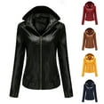 thumbnail image 1 of YOIAVAIOY Women's Faux Leather Moto Biker Jacket Casual Motorcycle PU Jackets Lightweight Zip Up PU Biker Coat with Hood Dark Blue XL, 1 of 9