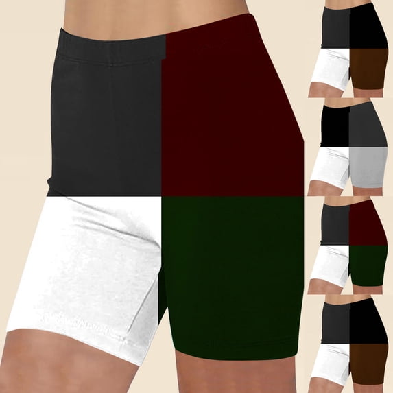 YOIAVAIOY Women's High Waisted Biker Shorts Color Block Fashion Streetwear Underwear Yoga Workout Shorts Brown S