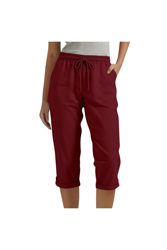 Women's Lightweight Capris Drawstring Waist Lounge Capri Pants Summer Beach Solid Casual Pants