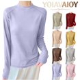thumbnail image 1 of YOIAVAIOY Women's Mock Turtleneck Shirts, Long Sleeve Mock Neck Pullover Tops Slim Fitted Stretch Undershirt Tee Blouse Coffee XL, 1 of 8