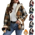 thumbnail image 1 of YOIAVAIOY Women's Plaid Hooded Jacket Open Front Fleece Lined Tartan Coats Thicken Warm Cardigan Winter Fashion Outerwear Jackets Purple S, 1 of 8