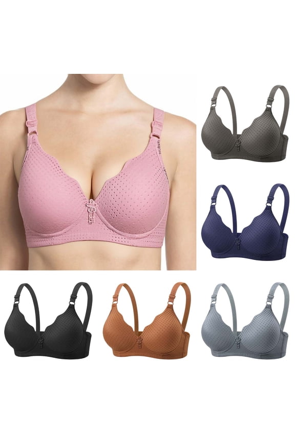 Women's Stylish Wireless Bra 3 Row Hook BC Cup Plus Size Breathable Lift Everyday Lingerie Pink S（36/80BC)