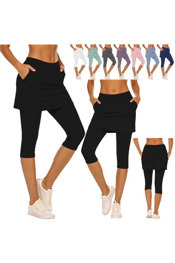 Women's Tennis Skirted Legging Yoga Running Skirt with Compression Leggings, Workout Skirt Pants with Tummy Control Navy XXL