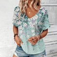 thumbnail image 1 of YOIAVAIOY Women's V Neck Short Sleeve T Shirts Lightweight Floral Printed Blouses Summer Casual Loose Dressy Outfits Multicolor L, 1 of 7