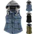 thumbnail image 1 of YOIAVAIOY Women's Warm Padded Vest Slim Fit Quilted Sleeveless Jacket Zip Up Drawstring Hooded Waistcoat Winter Vest Coat with Pockets Army Green M, 1 of 6