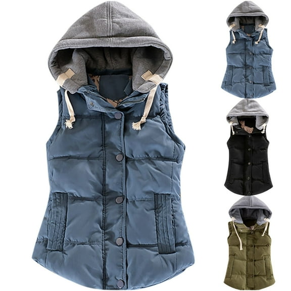 YOIAVAIOY Women's Warm Padded Vest Slim Fit Quilted Sleeveless Jacket Zip Up Drawstring Hooded Waistcoat Winter Vest Coat with Pockets Army Green M