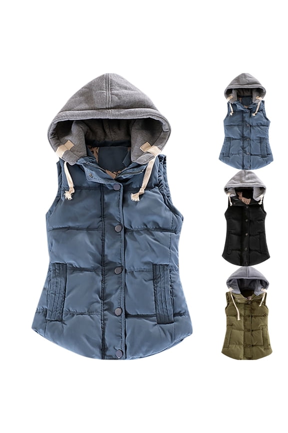 Women's Warm Padded Vest Slim Fit Quilted Sleeveless Jacket Zip Up Drawstring Hooded Waistcoat Winter Vest Coat with Pockets Black XXXL