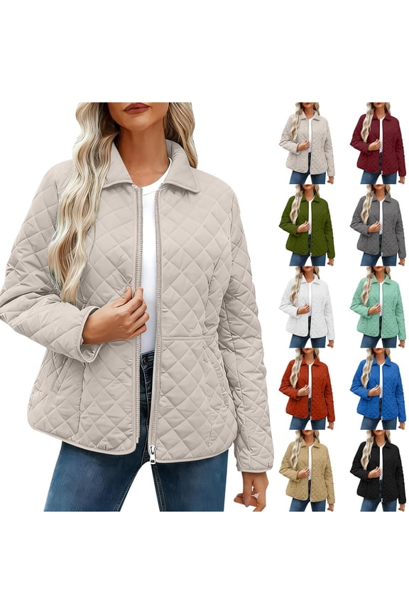 Women's Winter Quilted Jackets Long Sleeve Button Down Diamond Puffer Jacket Solid Casual Coats with Pockets Orange L