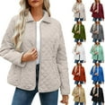 thumbnail image 1 of YOIAVAIOY Women's Winter Quilted Jackets Long Sleeve Button Down Diamond Puffer Jacket Solid Casual Coats with Pockets Orange M, 1 of 8