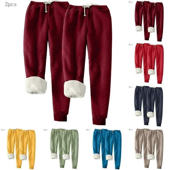 YOIAVAIOY Women's Winter Warm Fleece Pants Drawstring Solid Casual Joggers Sherpa Lined Athletic Active Sweatpants WineM