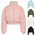 thumbnail image 1 of YOIAVAIOY Women's Y2K Puffer Jacket Zip Up Stand Collar Sleeveless Cropped Down Jacket Winter Warm Padded Outwear Green S, 1 of 8