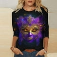 thumbnail image 1 of YOIAVAIOY Womens 3/4 Sleeve Tops Mardi Gras and Christmas Costumes Fashion Round Neck Holiday Printed Tees Multicolor L, 1 of 5