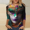 thumbnail image 1 of YOIAVAIOY Womens 3/4 Sleeve Tops Mardi Gras and Christmas Costumes Fashion Round Neck Holiday Printed Tees Multicolor M, 1 of 5