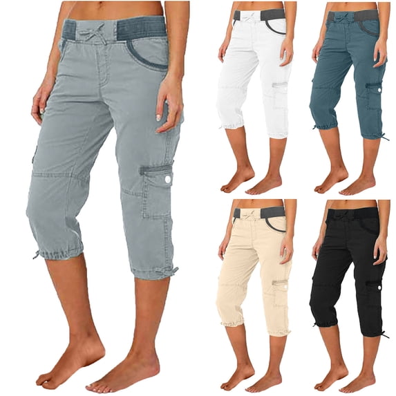 YOIAVAIOY Womens Cargo Capris Hiking Pants Lightweight Quick Dry Outdoor Athletic Capri Summer Casual Bermuda Cropped with Pockets Blue XXL