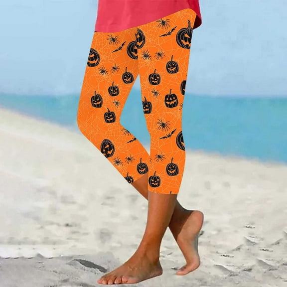 YOIAVAIOY Womens Casual Yoga Pants High Waist Stretch Halloween Tights Witch Costume Leggings Novelty Holiday Bottom Orange L