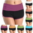 thumbnail image 1 of YOIAVAIOY Womens Color Block Sports Shorts Wide Waistband Comfy Booty Dolphin Shorts for Running Athletic Workout Gym Purple M, 1 of 8