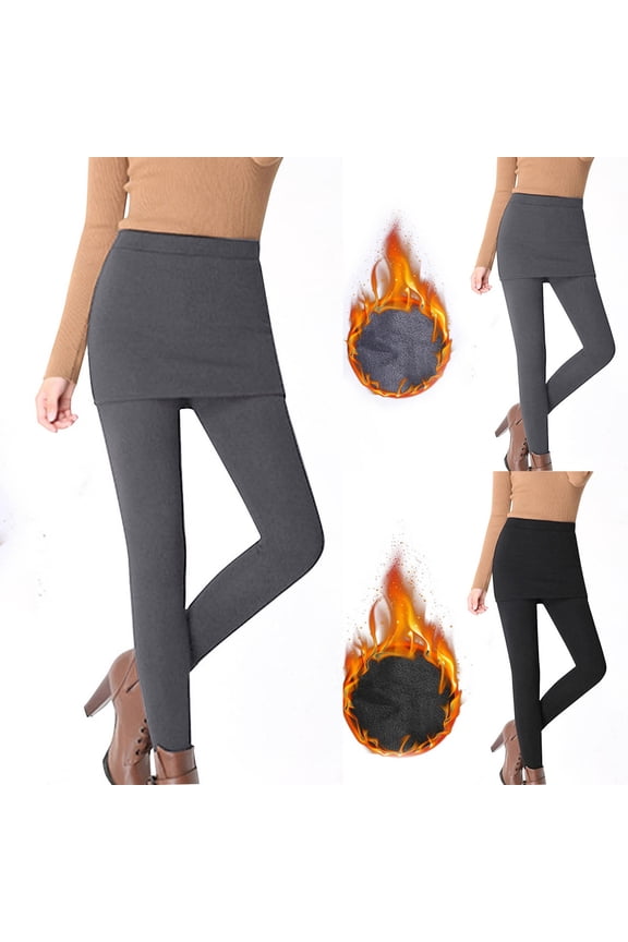 Womens Cotton Skirt Leggings Winter Warm Active Golf Tennis Leggings with Skirt Fleece Lined Skirted Thermal Tights Gray L