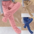 thumbnail image 1 of YOIAVAIOY Womens Footed Pajama Pants Fuzzy Fleece Sleep Bottoms Comfy Soft Winter Lounge Trousers Khaki L, 1 of 7