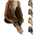 thumbnail image 1 of YOIAVAIOY Womens Fuzzy Fleece Sweatpants Winter Warm Jogger Pants Solid Casual Pajama Pants Plush Lounge Bottoms Blue M, 1 of 8