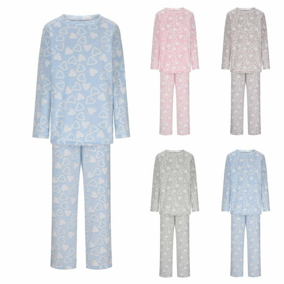 YOIAVAIOY Womens Fuzzy Pajama Sets 2 Piece Heart Print Pjs Suit Long Sleeve Plush T Shirt and Stright Pants Casual Lounge Set Khaki L