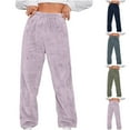 thumbnail image 1 of YOIAVAIOY Womens Fuzzy Plush Pajama Pants Elastic Waist Fleece Joggers Soft Comfy Lounge Pants Baggy Sleep Bottoms Purple L, 1 of 6