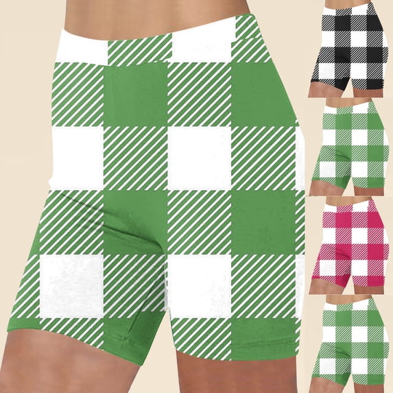 YOIAVAIOY Womens Green White Checkered Shorts Lightweight Plaid Swim Shorts Bathing Bottoms Hot Pink S