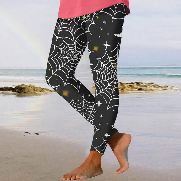 YOIAVAIOY Womens Halloween Leggings Black Cat Print Casual Yoga Pants Novelty Holiday Tights Spooky Season Outfits Gray XL