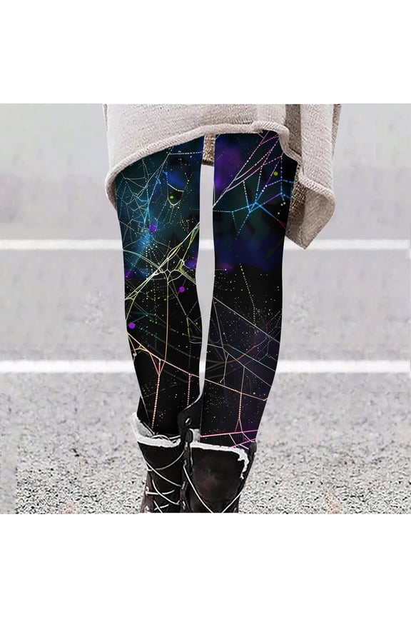 Womens Halloween Leggings Black Cat Print Casual Yoga Pants Novelty Holiday Tights Spooky Season Outfits Navy XXL