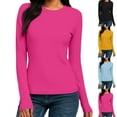 thumbnail image 1 of YOIAVAIOY Womens Long Sleeve Crew Neck T Shirts Comfy Slim Fit Stretch Tees Shirts Casual Basic Tops Light Blue M, 1 of 10