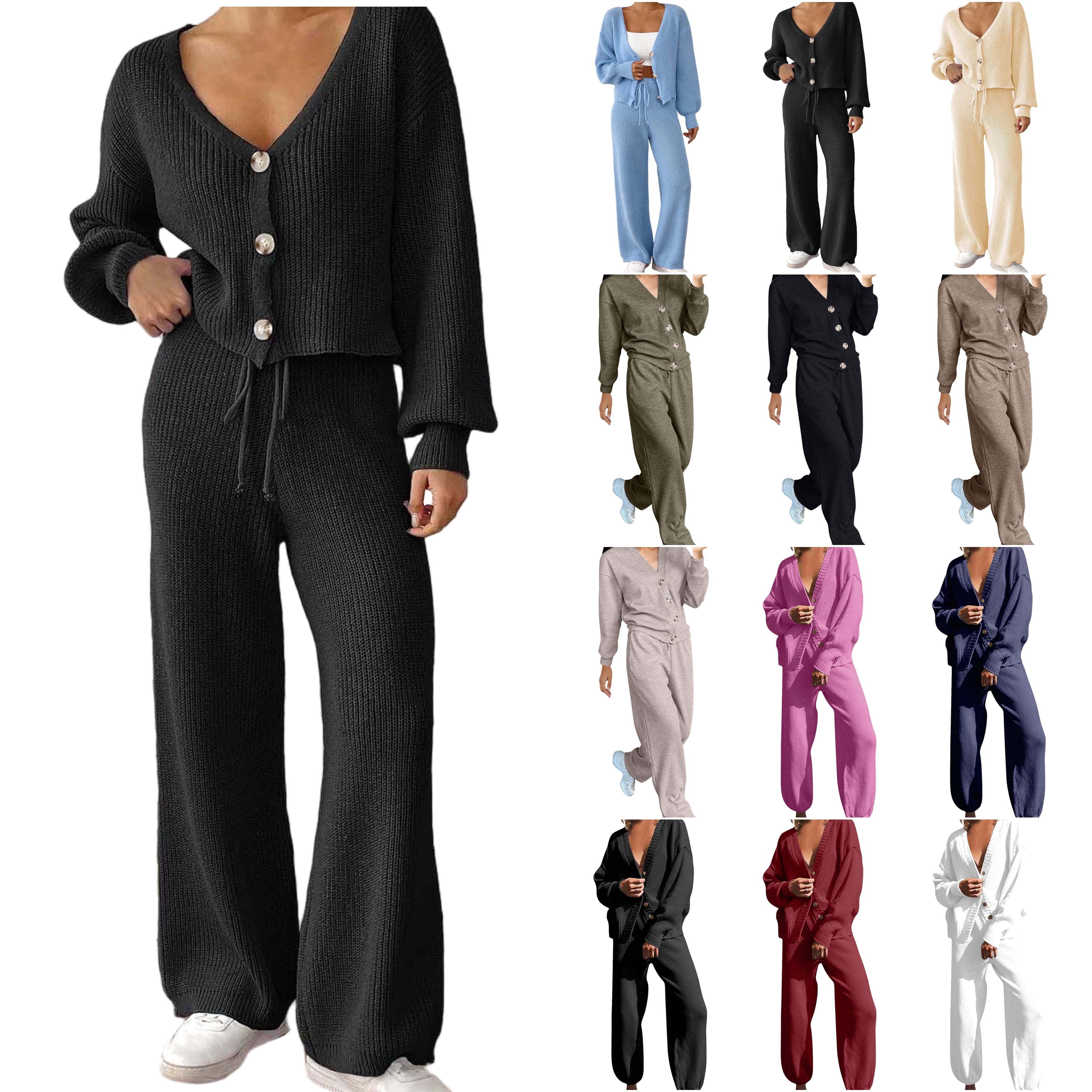 YOIAVAIOY Womens Lounge Cardigan Sets 2 Piece Button Down Cardigan and ...