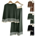 thumbnail image 1 of YOIAVAIOY Womens Lounge Set 2 Piece Elegant Casual Outfits Knitting Cotton Pullover Top and Wide Leg Pants Matching Set Loose Comfy Loungewear Khaki Free Size, 1 of 4
