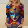 thumbnail image 1 of YOIAVAIOY Womens Mardi Gras T Shirt 3/4 Sleeve Funny Patricks Tops Fashion Casual Outfits Blue L, 1 of 5