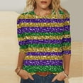 thumbnail image 1 of YOIAVAIOY Womens Mardi Gras T Shirt 3/4 Sleeve Funny Patricks Tops Fashion Casual Outfits Purple S, 1 of 5
