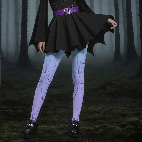 YOIAVAIOY Womens Novelty Halloween Leggings Black Cat Ghost Pumpkin Print Workout Fitness Running Tights Buttery Soft Ankle Length Yoga Pants Blue M