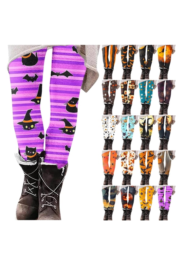 Womens Novelty Holiday Tights Halloween Print Buttery Soft Leggings High Waist Causal Yoga Pants Witch Cosplay Costume Leggings Multicolor#18 XL