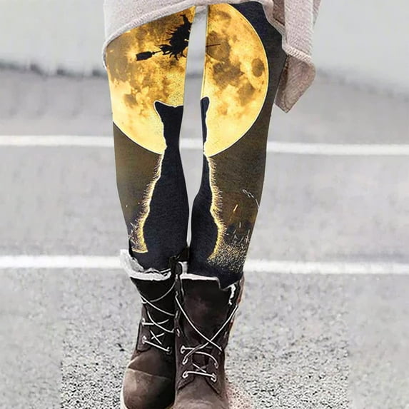 YOIAVAIOY Womens Novelty Holiday Tights Halloween Print Buttery Soft Leggings High Waist Causal Yoga Pants Witch Cosplay Costume Leggings Multicolor#17 XXL