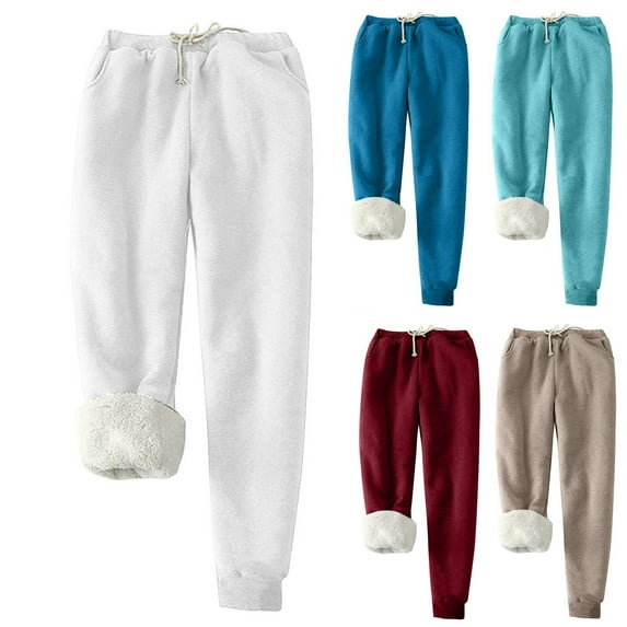 YOIAVAIOY Womens Plus Size Fleece Lined Sweatpants with Pocket Thermal Sherpa Pants Winter Warm Sherpa Lined Joggers KhakiXXXXL