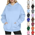 thumbnail image 1 of YOIAVAIOY Womens Plus Size Hoodies Cozy Fleece Hooded Sweatshirt Solid Pullover Hoodies with Kangaroo Pocket White S, 1 of 7