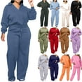 thumbnail image 1 of YOIAVAIOY Womens Plus Size Sweatsuits 2 Piece Casual Sports Outfits Cropped and Drawstring Waist Pants Tracksuit Sets, 1 of 7
