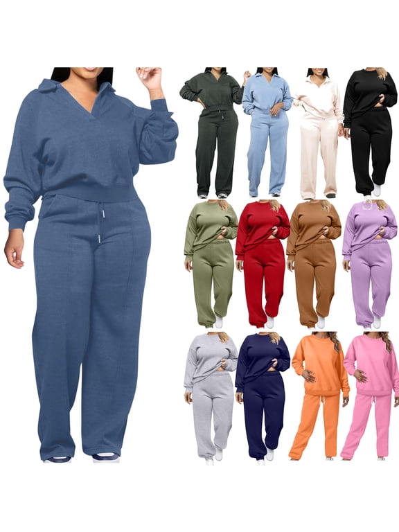 Womens Plus Size Sweatsuits 2 Piece Casual Sports Outfits Cropped and Drawstring Waist Pants Tracksuit Sets