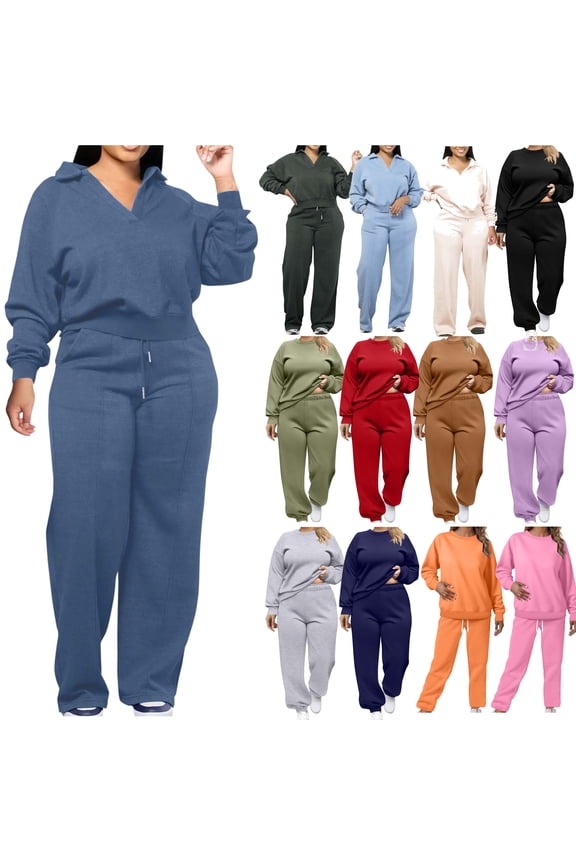 Womens Plus Size Sweatsuits 2 Piece Casual Sports Outfits Cropped and Drawstring Waist Pants Tracksuit Sets