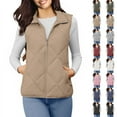 thumbnail image 1 of YOIAVAIOY Womens Puffer Sleeveless Jacket Lightweight Quilted Vests Lapel Collar Padded Waistcoat Fall Winter Outerwear Wine S, 1 of 8